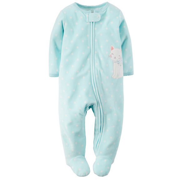 Baby Girl Plush Fleece Sleep & Play Footie PJs Cat - Picture 1 of 1